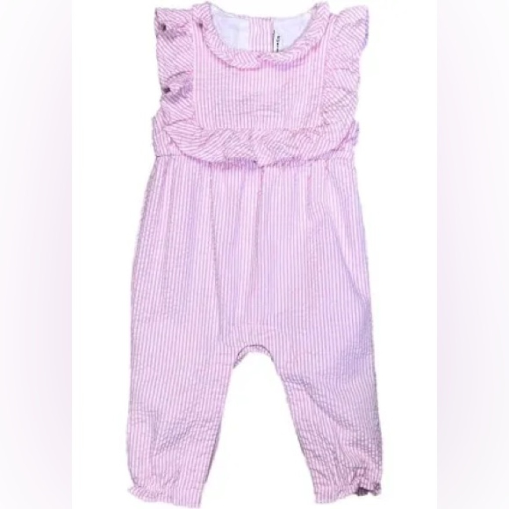 Janie and Jack Pink and White Striped Ruffle Romper
